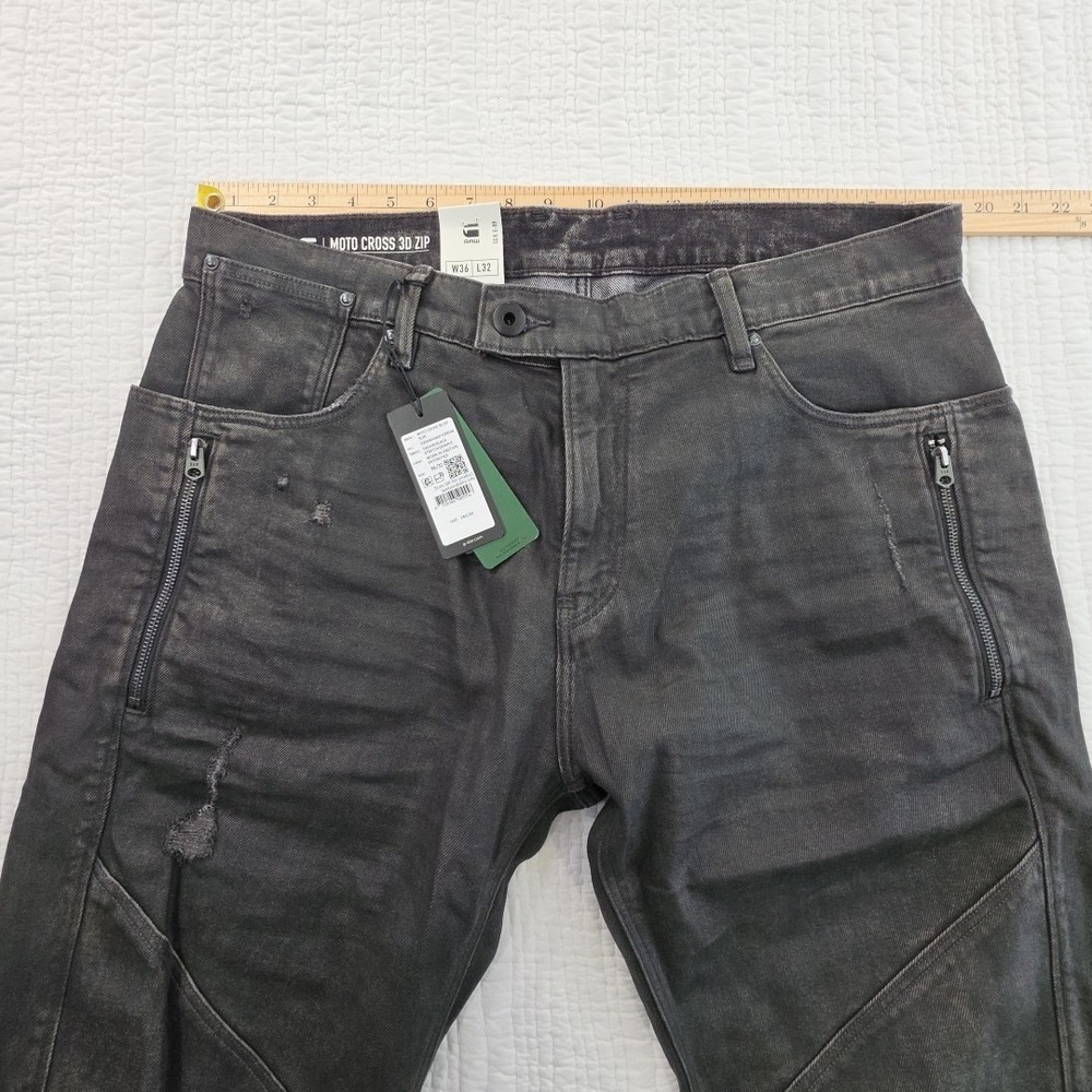 G-Star Raw Mens Black Jeans Ignition Destroyed 36x32 Moto Cross 3D Zip Slim - Picture 12 of 16